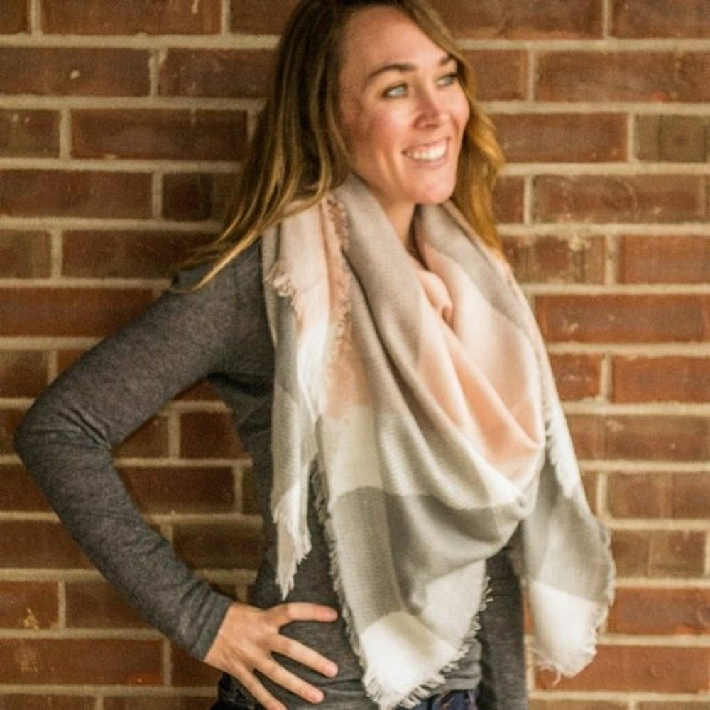 Pale Peach Pink Gray Oversized Soft Blanket Scarf - Picture 3 of 3